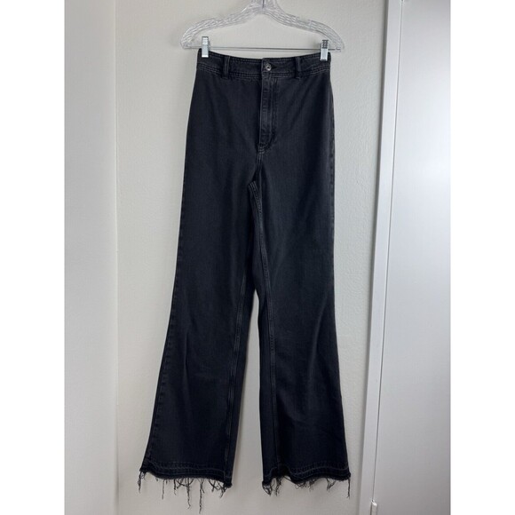 We The Free People Jeans Womens 27 Black Denim Bell Bottoms Retro High Waisted - Picture 1 of 6